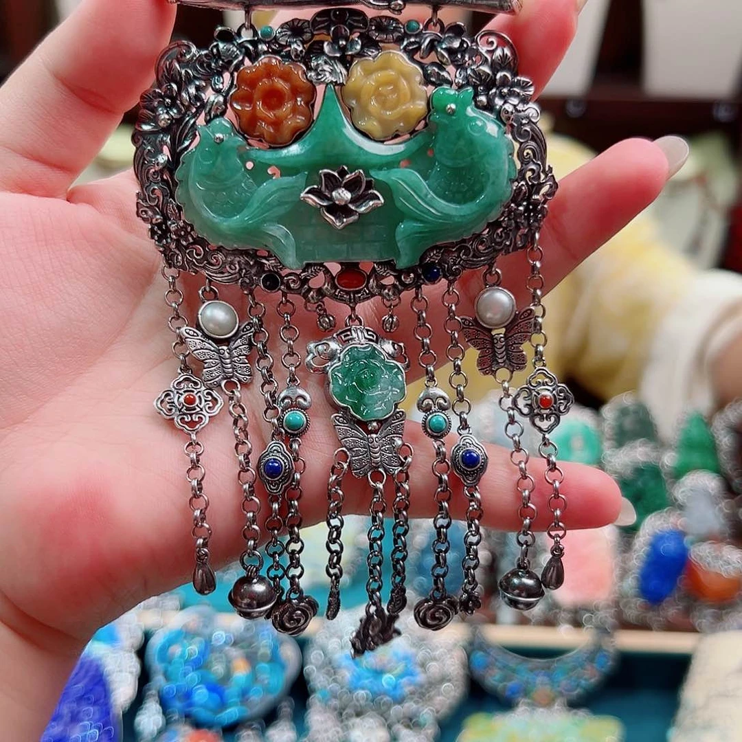 颈饰翡翠银S925镶嵌国风