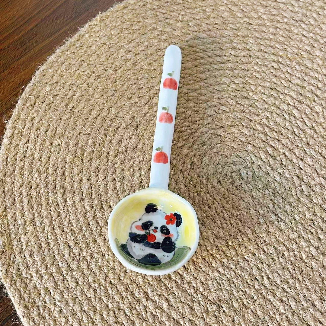 【直播-不带盒子】高温釉下彩大号卡通勺子陶瓷手工米饭勺164