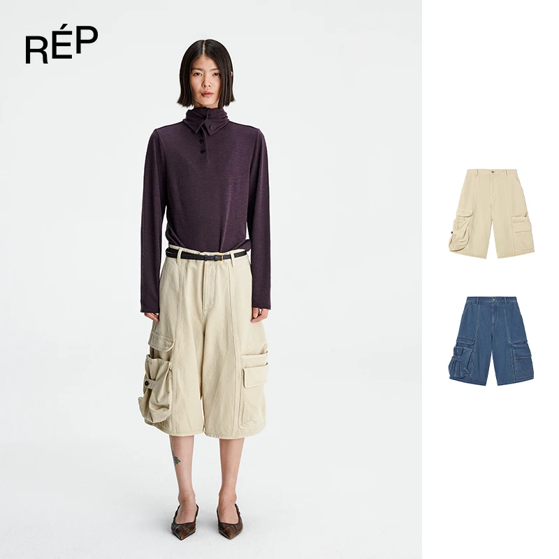 REP-COTEMP设计师品牌深蓝/米白奥德赛牛仔工装中裤 25FWCAPSULE