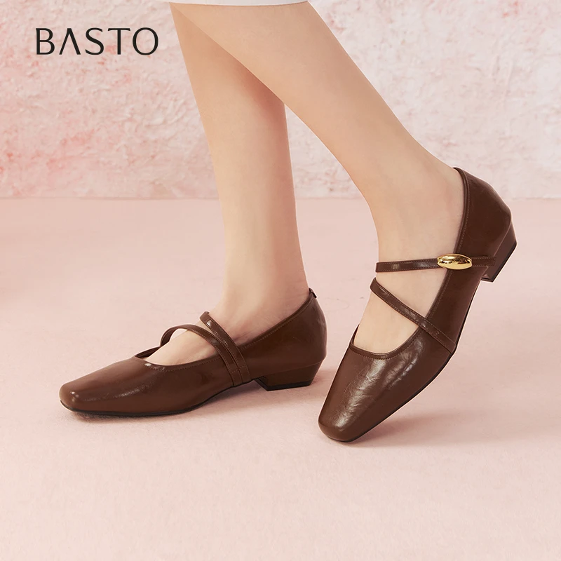 百思图2025春季新款商场同款简约方头玛丽珍鞋粗跟女单鞋M1587AQ5