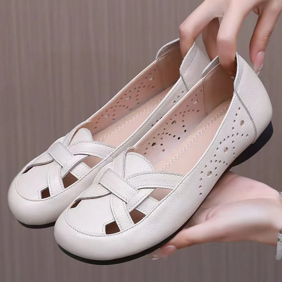 【运费险】包头鞋外出凉鞋软底鞋夏季低跟镂空妈妈鞋平底洞洞小皮鞋