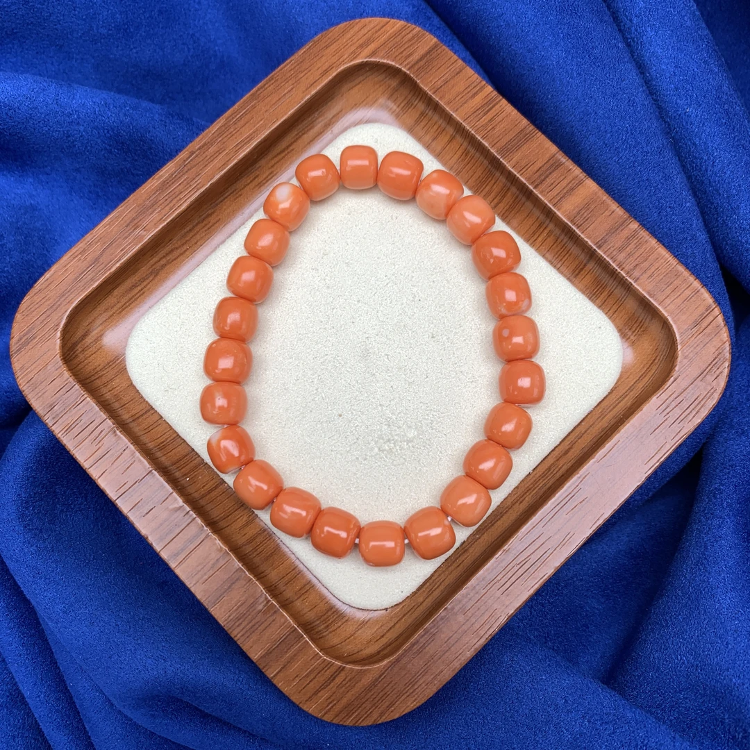 FYTXK11340 天然有机宝石台湾momo故宫橘红珊瑚老型桶珠手串