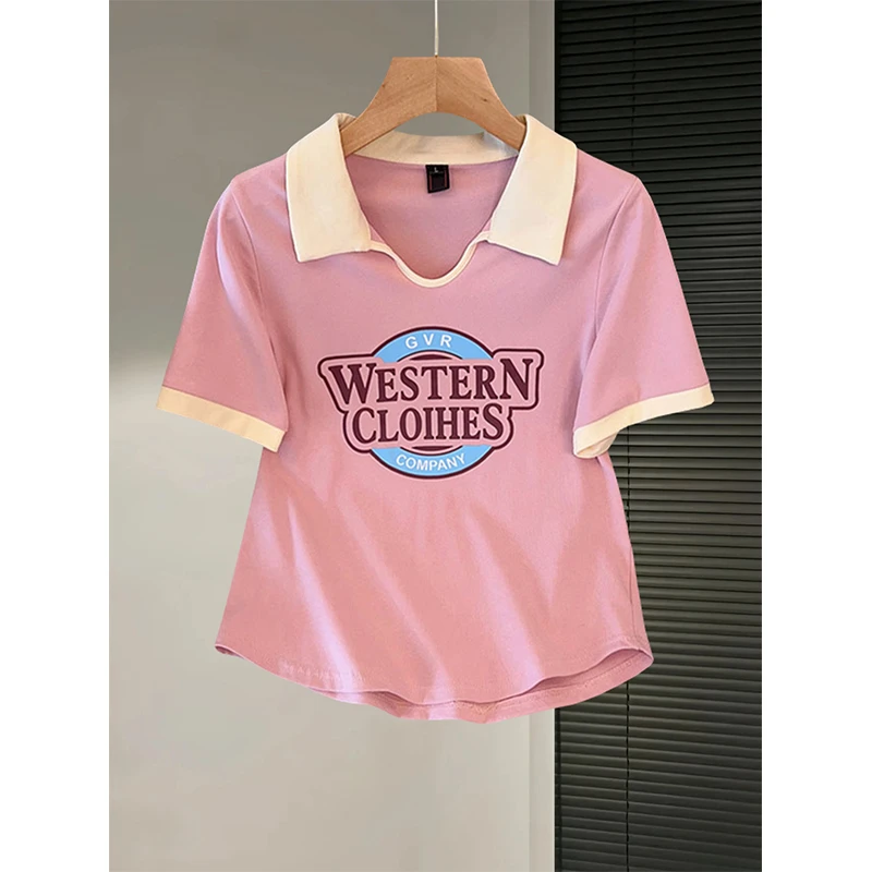 大码胖mm200斤韩系chic减龄V领撞色短袖t恤女夏季显瘦百搭polo衫