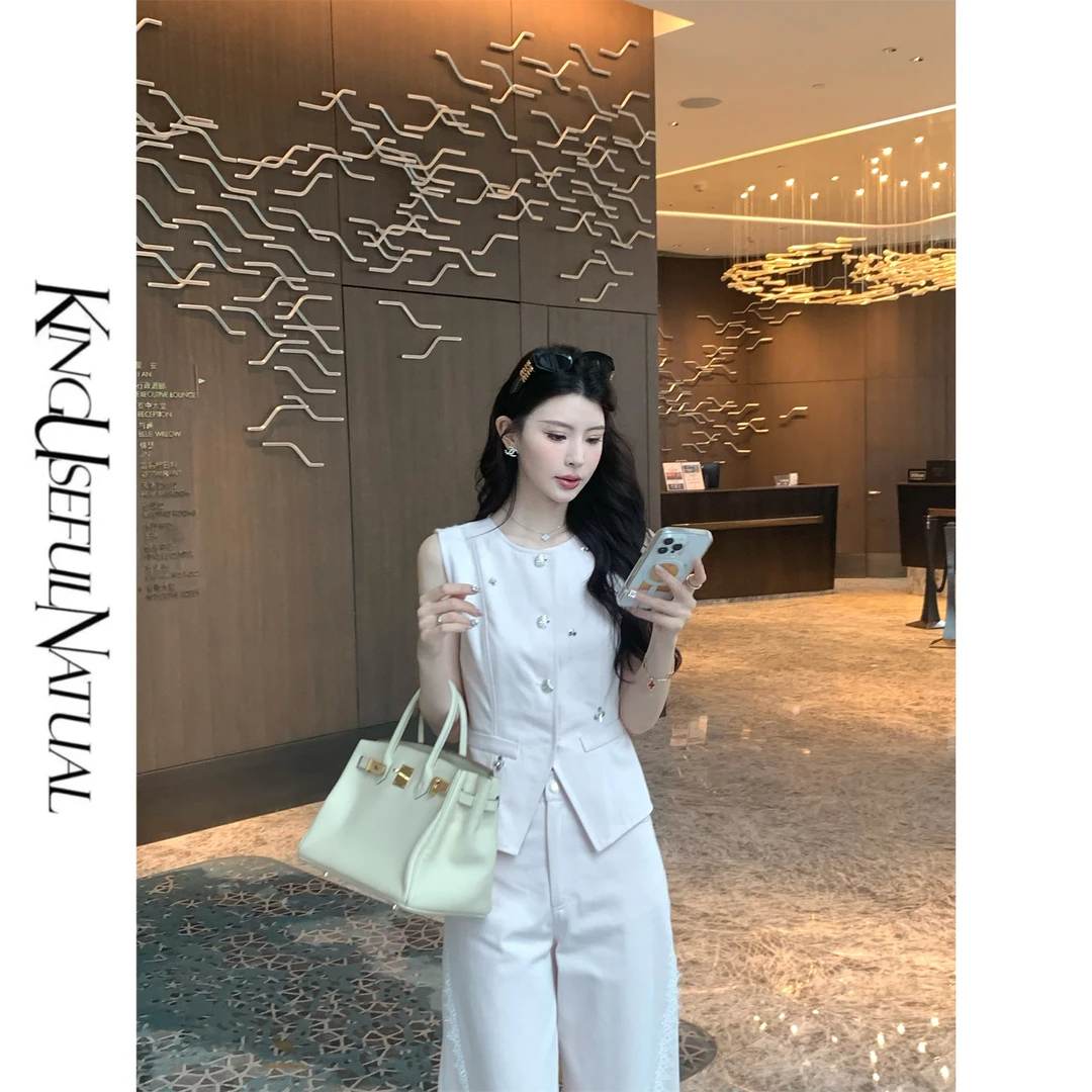 KUN【可鲁千金】配色清爽 彩色系拼蕾丝花边温柔甲裤子套装