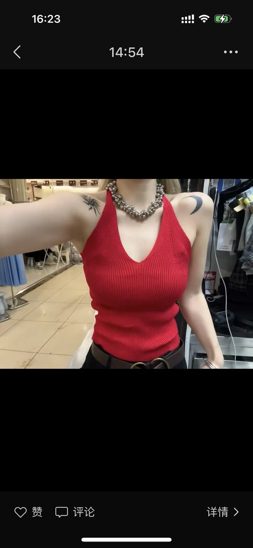 挂脖针织吊带背心女夏季性感露背修身显瘦无袖打底上衣