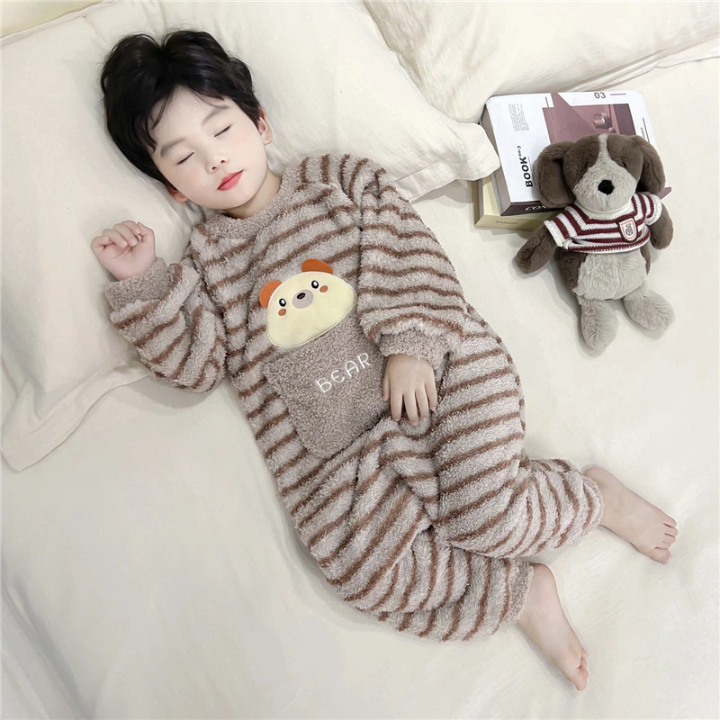 儿童珊瑚绒连体睡衣秋冬季加绒加厚男宝宝婴儿睡袋儿童法兰绒爬服
