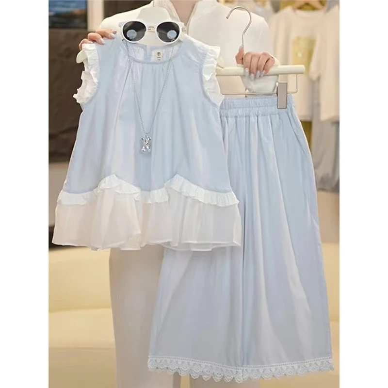 女童花边阔腿裤套装夏季2025新款儿童夏装女孩蕾丝背心两件套洋气