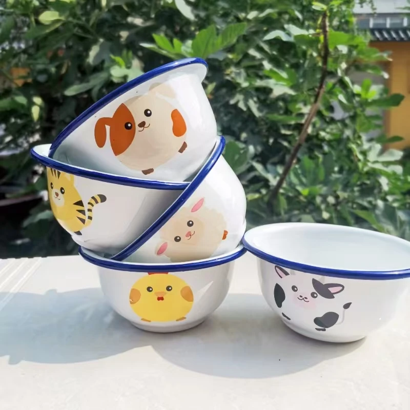 12CM搪瓷加厚碗 家用蘸料碗调料碗 宝宝辅食小碗饭碗耐高温可加热