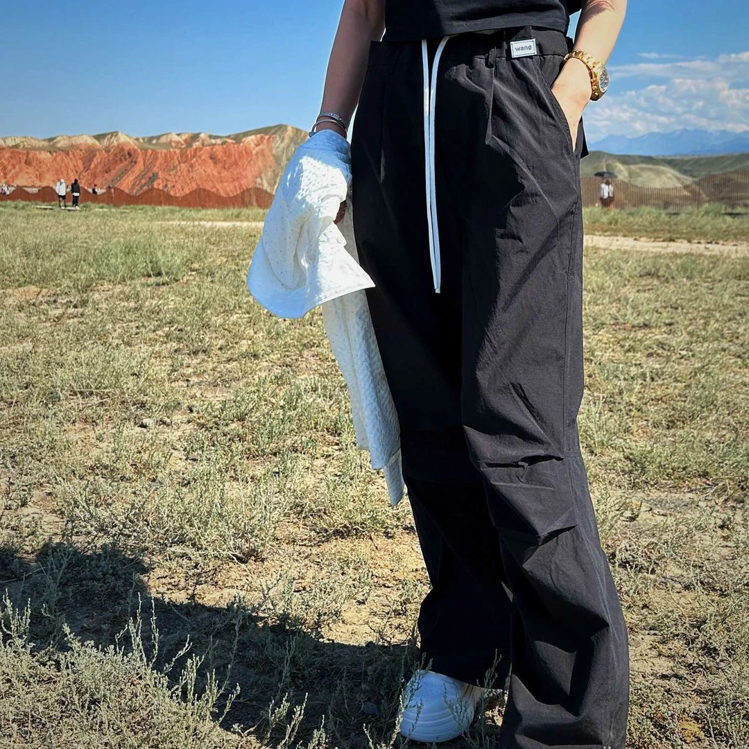 姗蔓深圳原版/853欧美时装周~个性拼接假两件工装裤