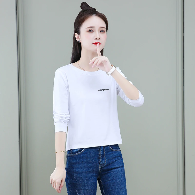 2025春季新款长袖内搭T恤女小个子圆领内搭印花上衣宽松打底衫女
