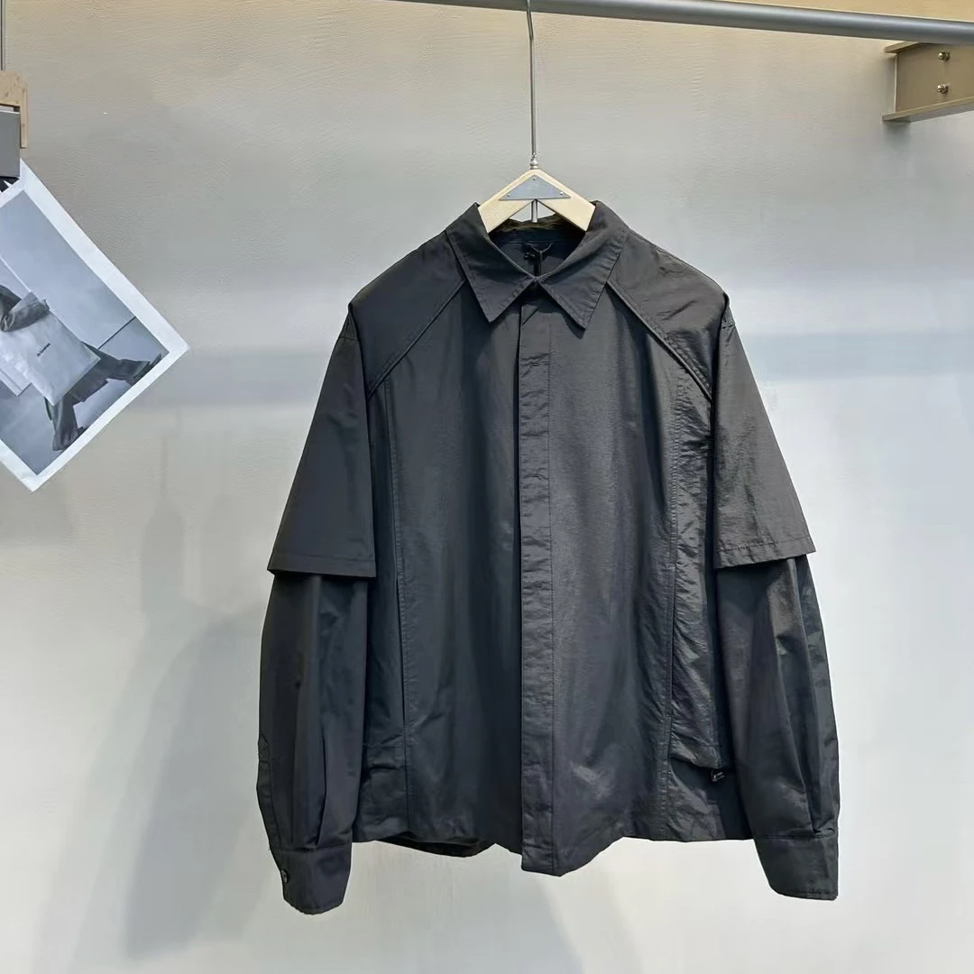 设计师款春秋新款宽松长袖衬衫男时尚休闲潮流外套百搭衬衣