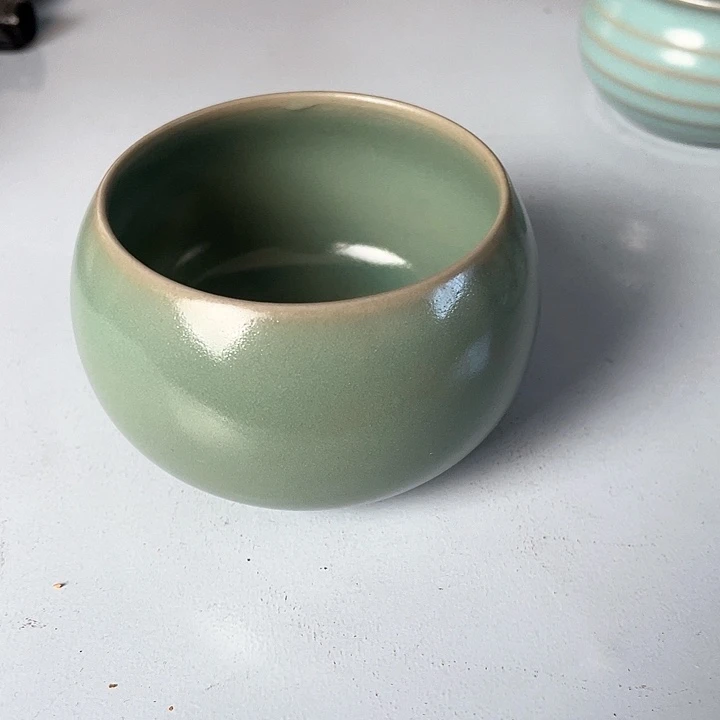 摆件青绿釉 禅定单杯