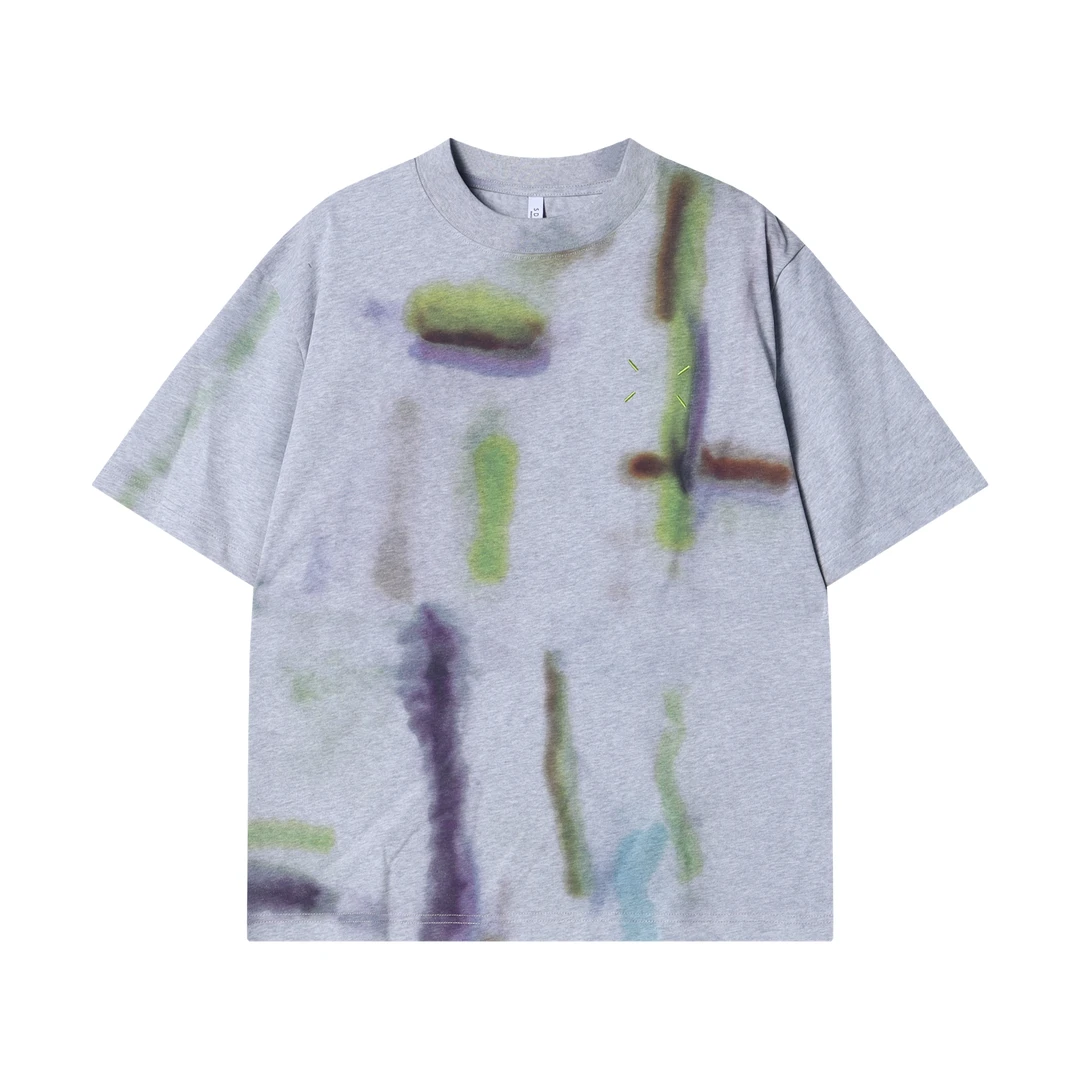 春夏新款时尚个性美式撞色涂鸦印花圆领半袖T恤潮流百搭情侣上衣