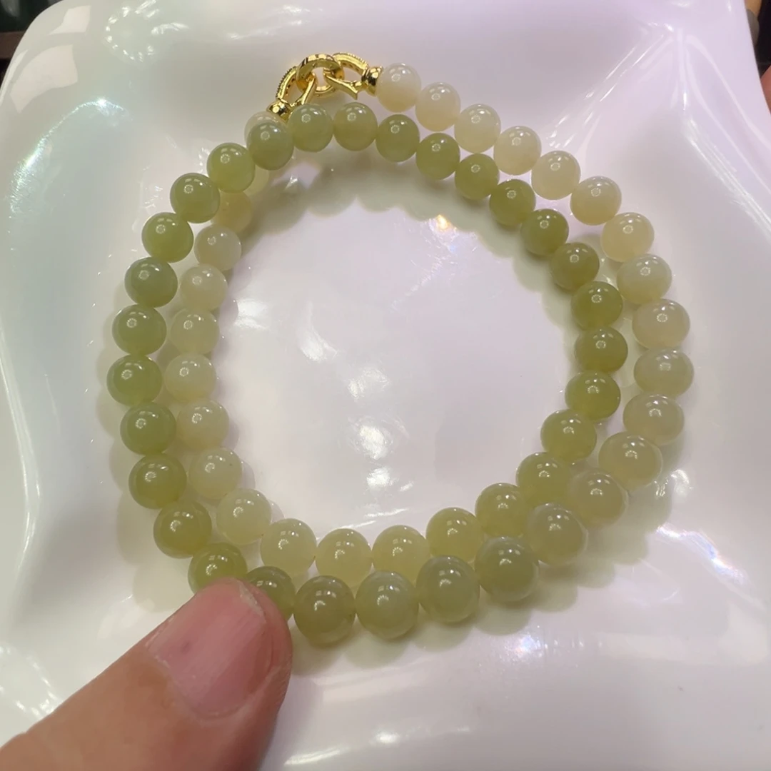 和田玉未镶嵌项链青黄口渐变8mm冰油底姐姐链