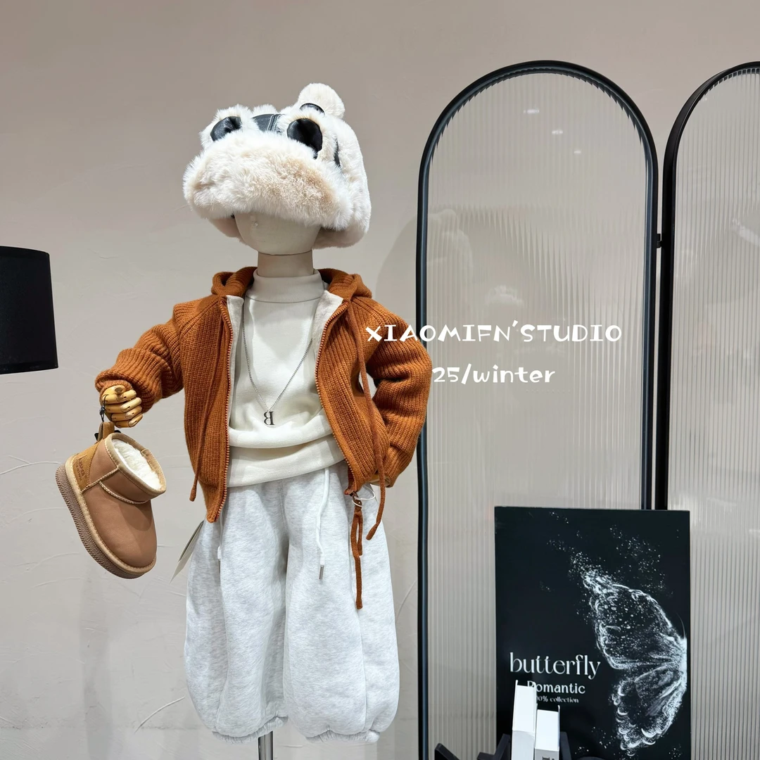 现货【实体品牌】2025加绒连帽毛衣秋冬新款韩版男儿童洋气痞帅829