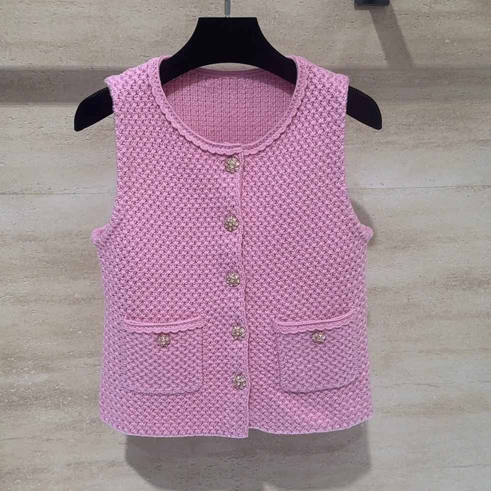 《猪猪出品》25上新粉色鱼鳞纹高定马甲背心684