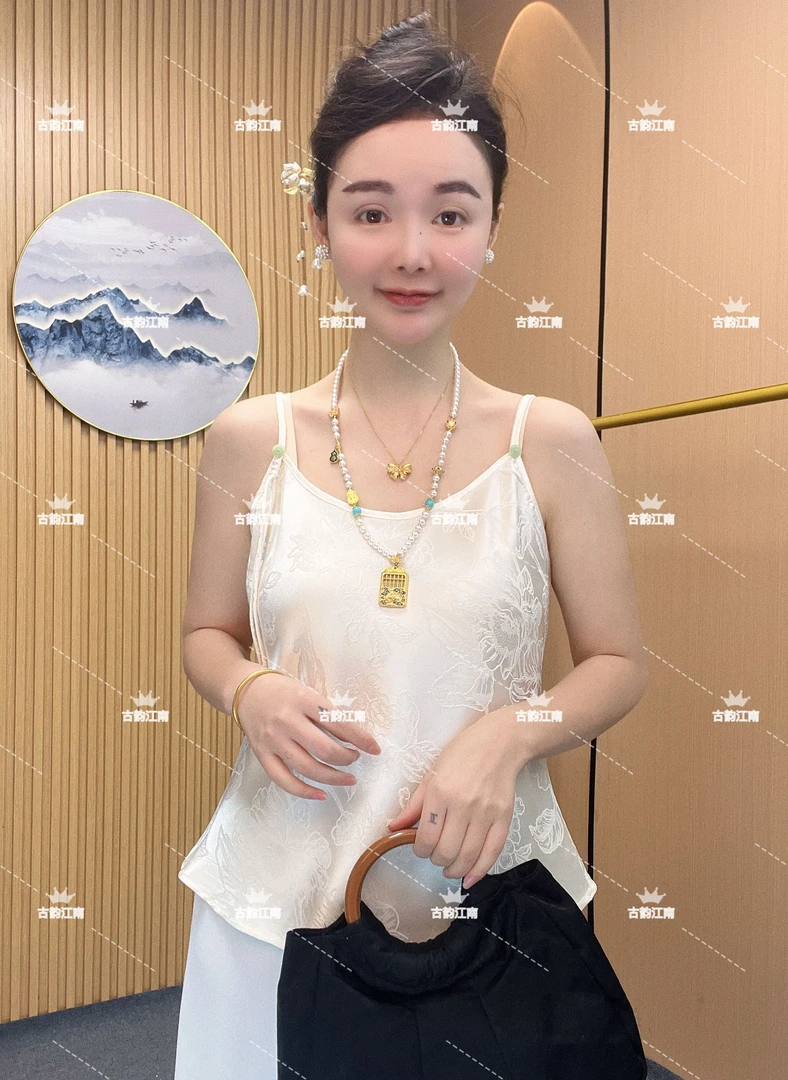 【古韵江南】专属定制·注重品质重磅提花花萝玉石扣流苏背心D031802