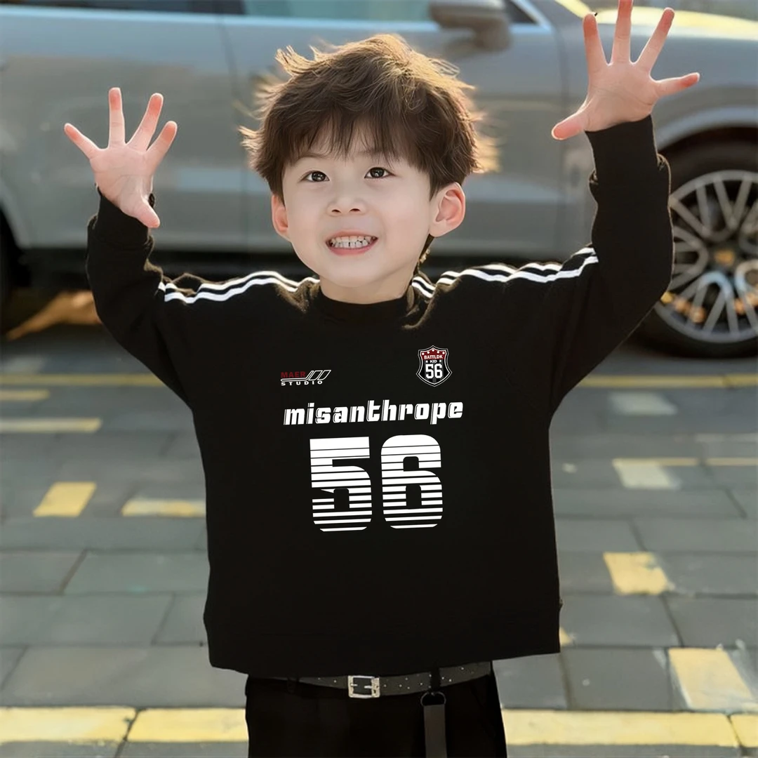 男女童潮牌休闲中小童三条杠长袖T恤春秋儿童百搭洋气纯棉上衣