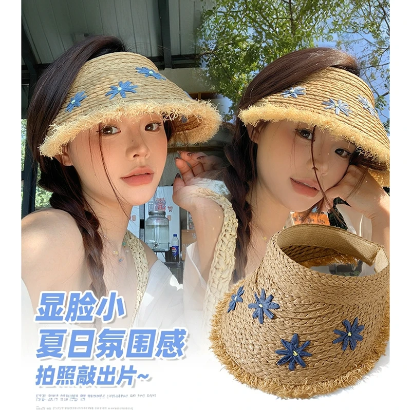 空顶草帽女2025新款沙滩度假海边帽子防晒凉帽夏季大帽檐遮太阳帽