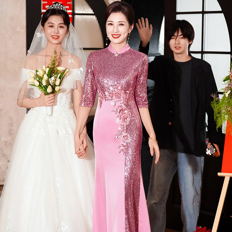 9006高端喜妈妈婚宴新中式旗袍礼服重要场合高贵演出年会主持礼服