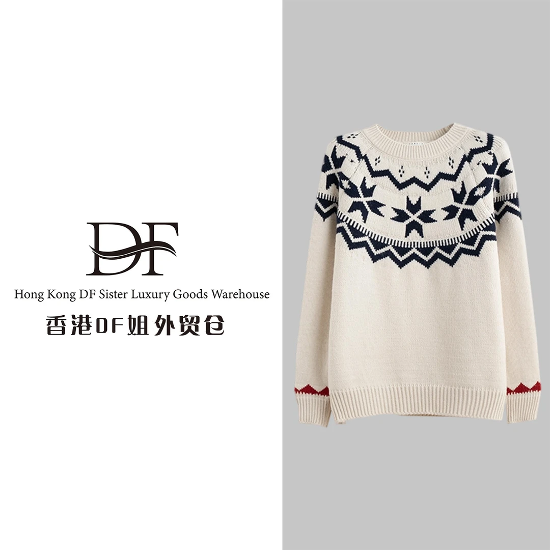 【DF奢品仓】秋冬菱形民族风冬季厚款毛针织衫套头针织衫提花外穿