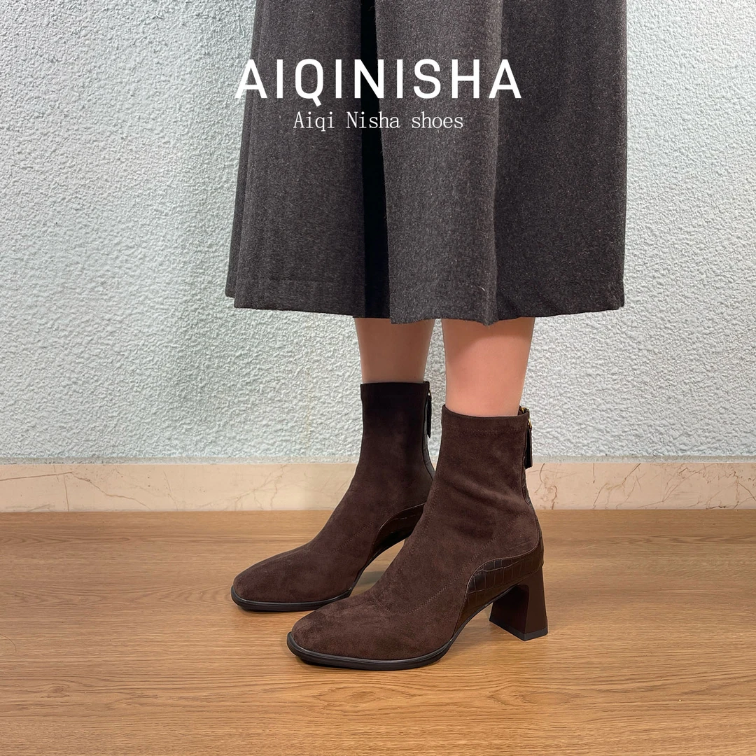短靴新款复古上脚舒适瘦瘦靴短靴粗跟时尚秋冬女靴子短靴