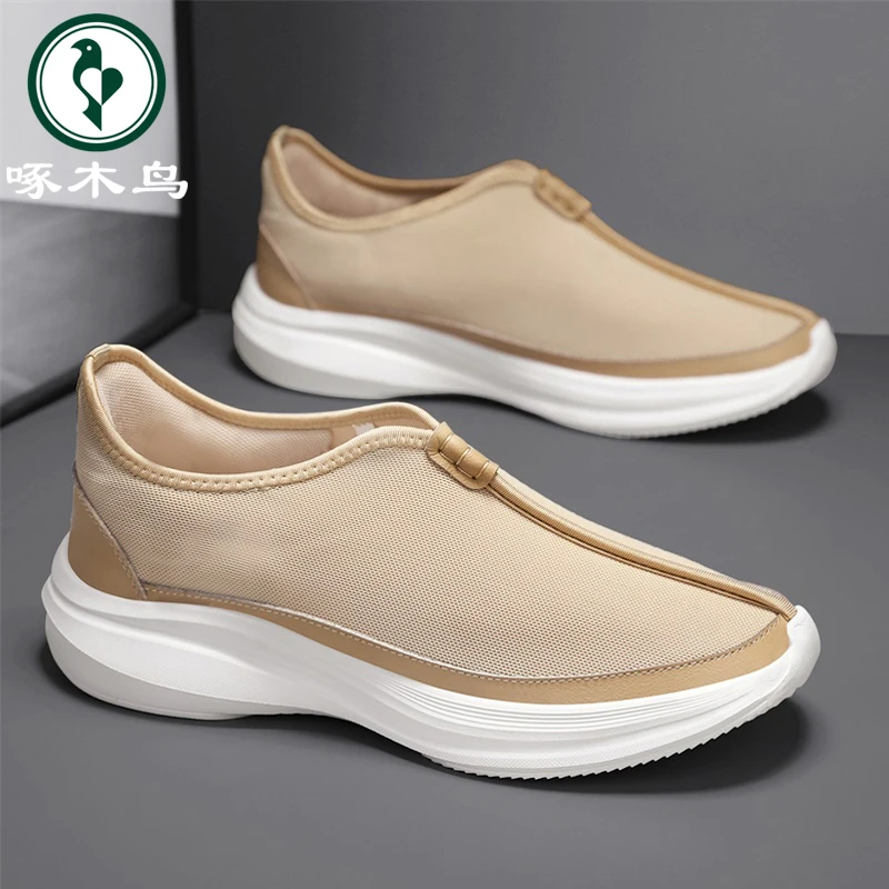 啄木鸟男鞋冬季新款透气一脚蹬休闲帆布鞋子男款潮流百搭运动板鞋