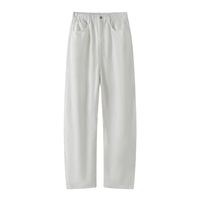 水洗抽绳松紧腰复古阔脚裤牛仔香蕉长裤【8038】