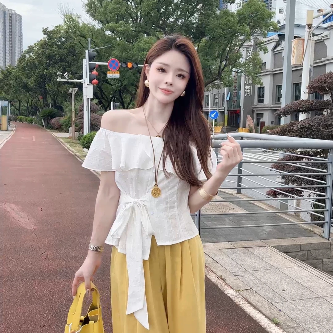 【晓溪服饰】夏季新款荷叶边拼接设计感小众慵懒风衬衫女6321