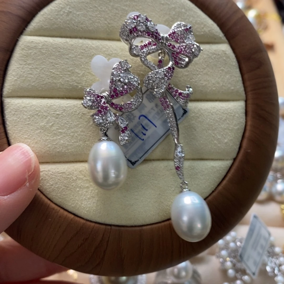 海水珍珠耳饰银S925镶嵌