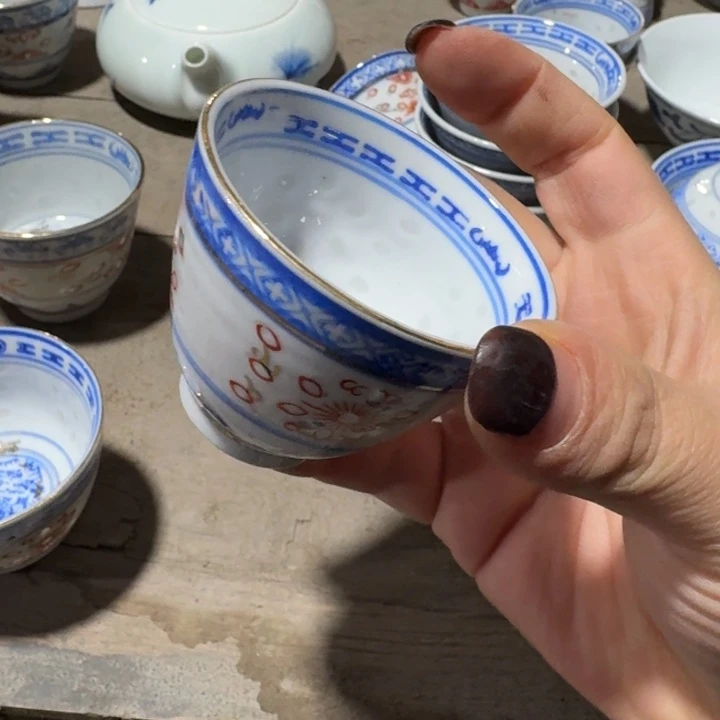 摆件加彩描金玲珑三缸杯