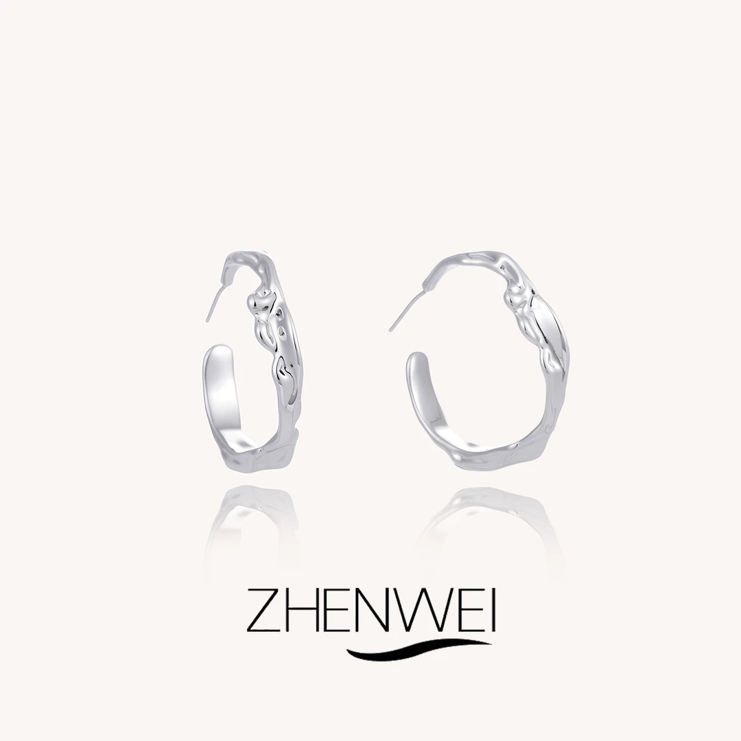 铜合金耳饰 ZHENWEI/甄薇  法式熔岩肌理耳环女轻奢小众高级感