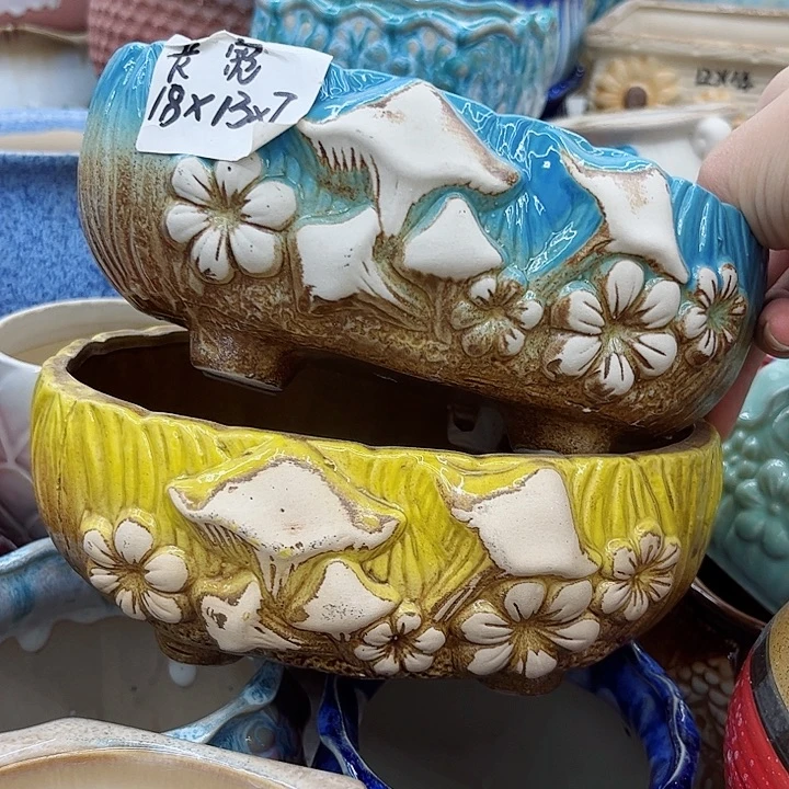 多肉绿植陶瓷花盆9.9包邮，有孔