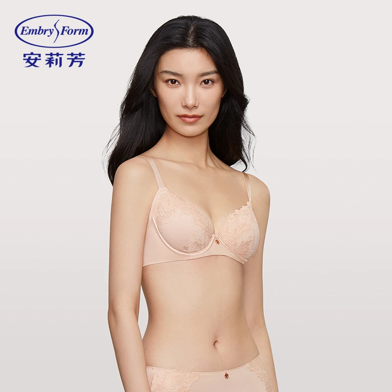 安莉芳文胸大码蕾丝薄款聚拢红色调整型大胸显小内衣女士舒适