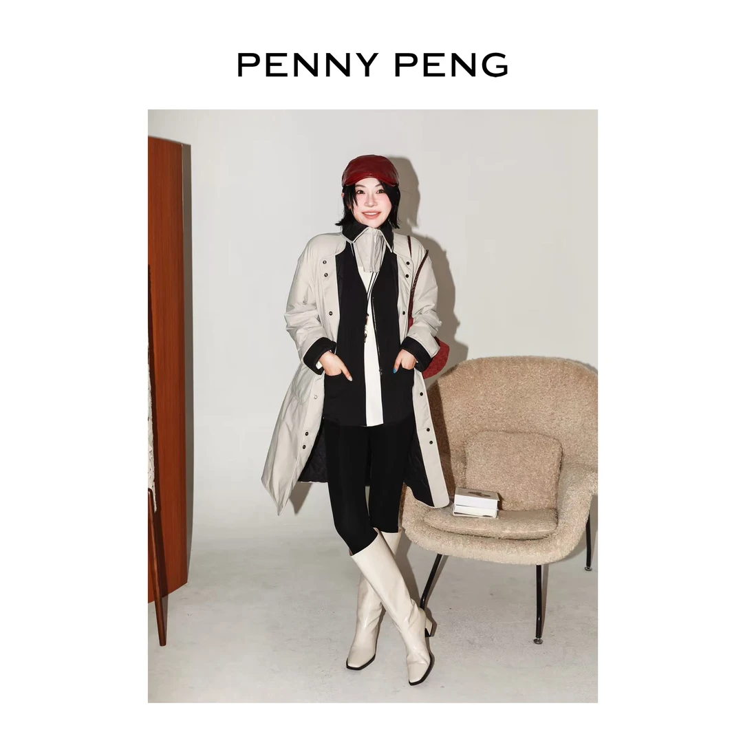 PENNYPENG 空山之境 秋冬英伦风宽松休闲百搭清冷风夹棉风衣外套