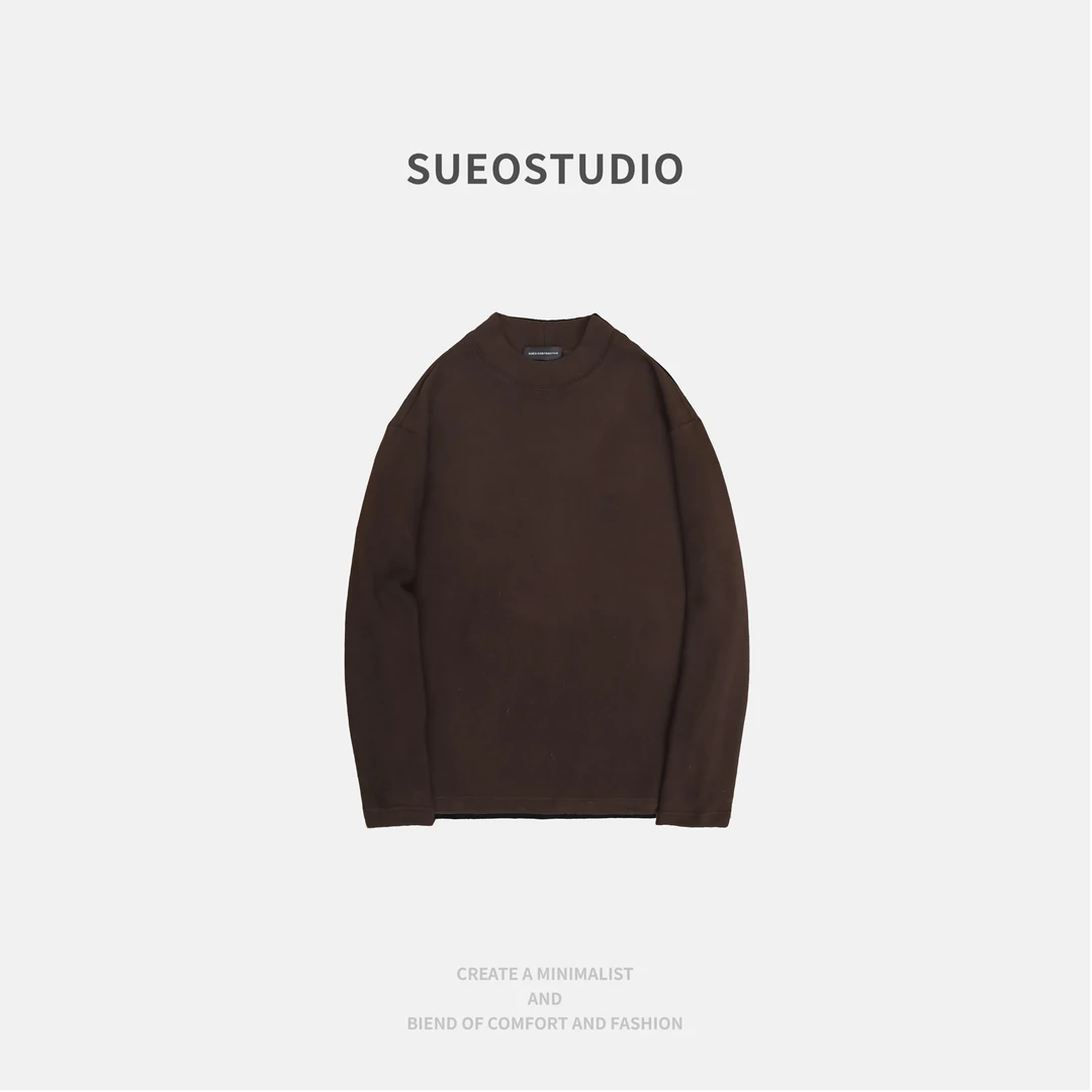 SUEO【天咝棉·小中领】抓剪烫工艺 成衣550g厚暖糯微宽松针织T恤