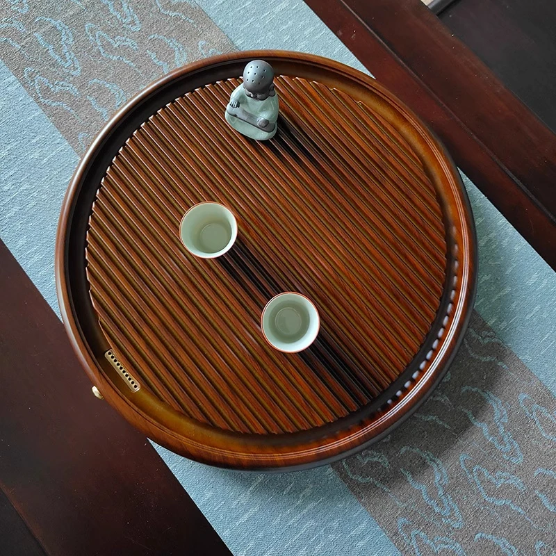 圆形茶盘小型家用中式泡茶台功夫茶具新款排水桌面款简约风