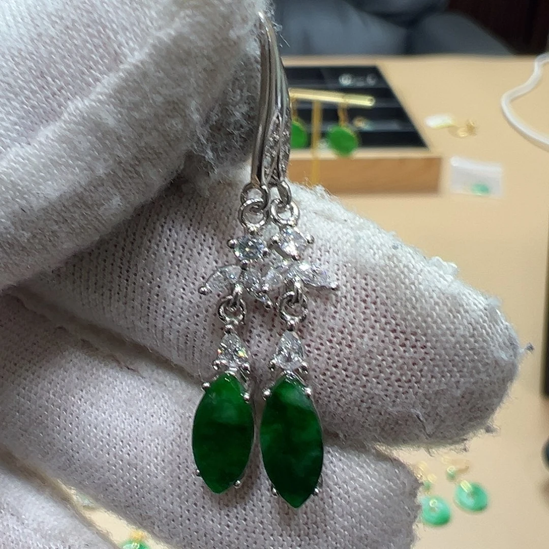 翡翠银S925镶嵌耳饰耳环