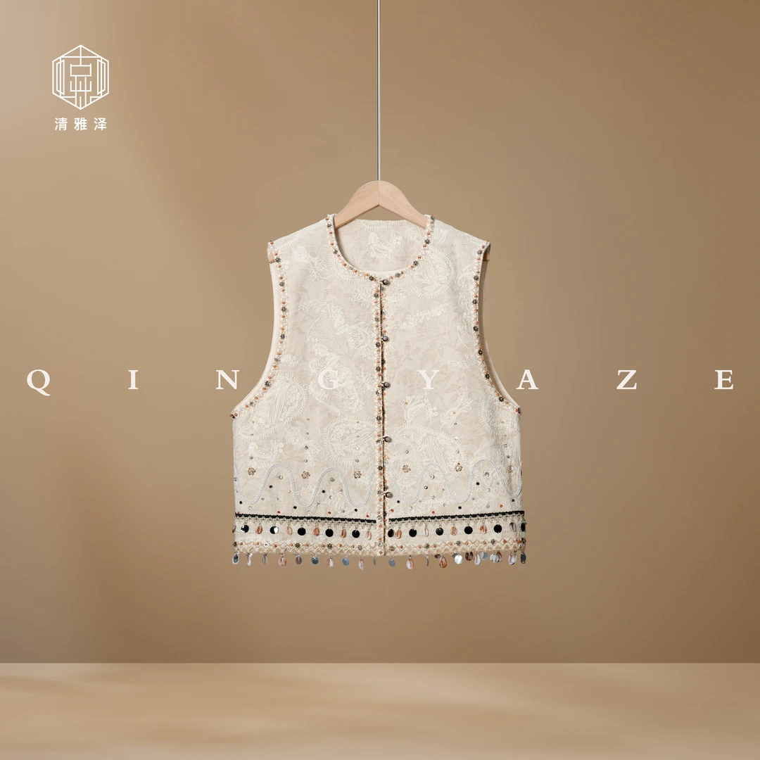 腰果小贝壳！重工刺绣钉珠度假风新中式马甲！GZ5616