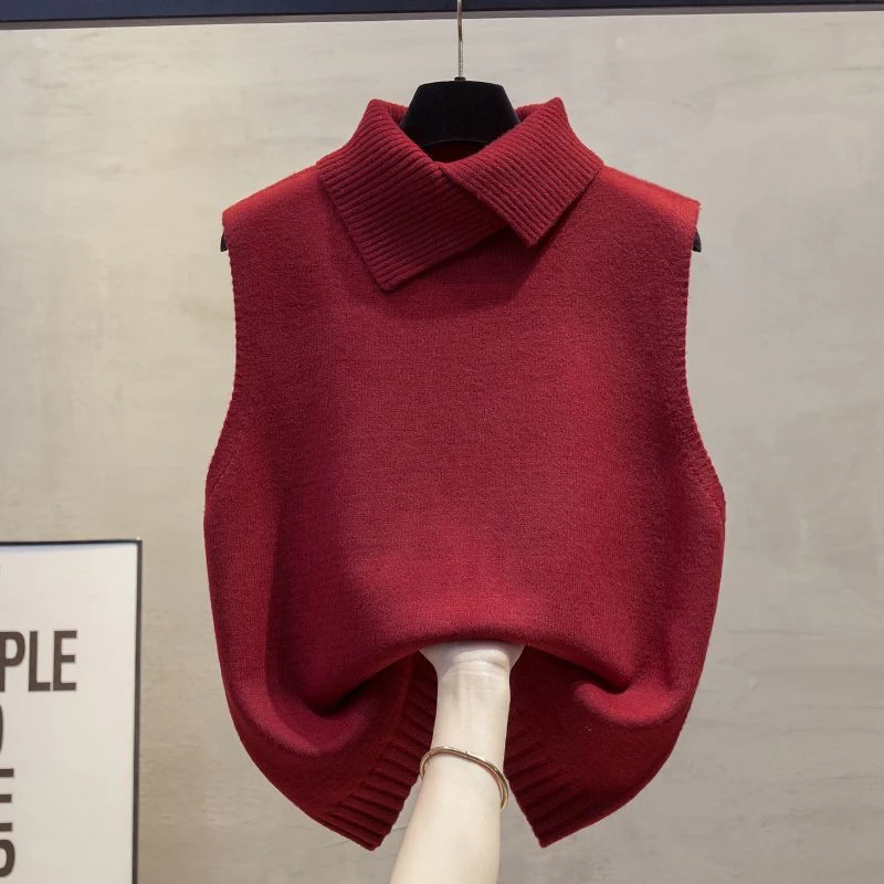 品牌折扣~专柜欧货翻领针织马甲背心女秋冬新款马夹洋气毛衣坎肩