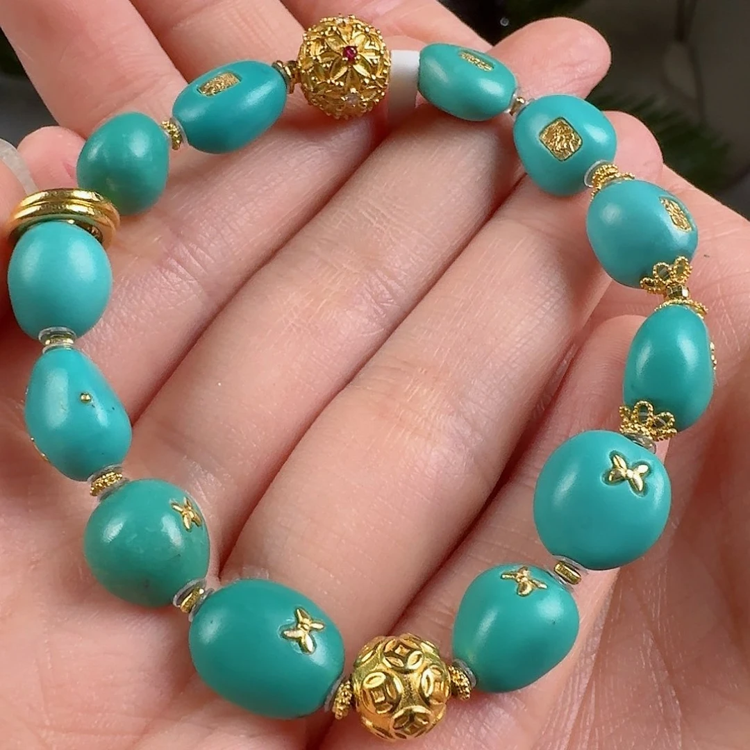 绿松石珠宝奇石18K金镶嵌