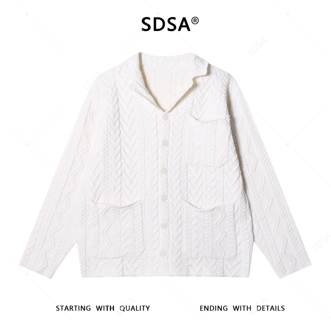 SDSA男士秋冬新款痞帅男装纯色纽花翻领针织衫百搭开衫纽扣毛衣