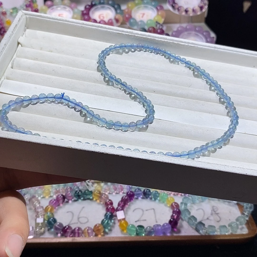 萤石手链未镶嵌天空蓝三圈5mm