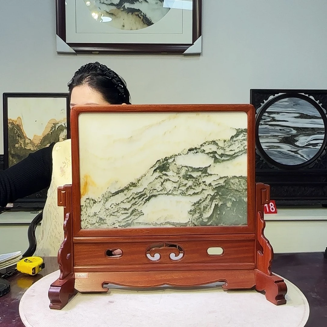石材天然大理石画屏风摆件