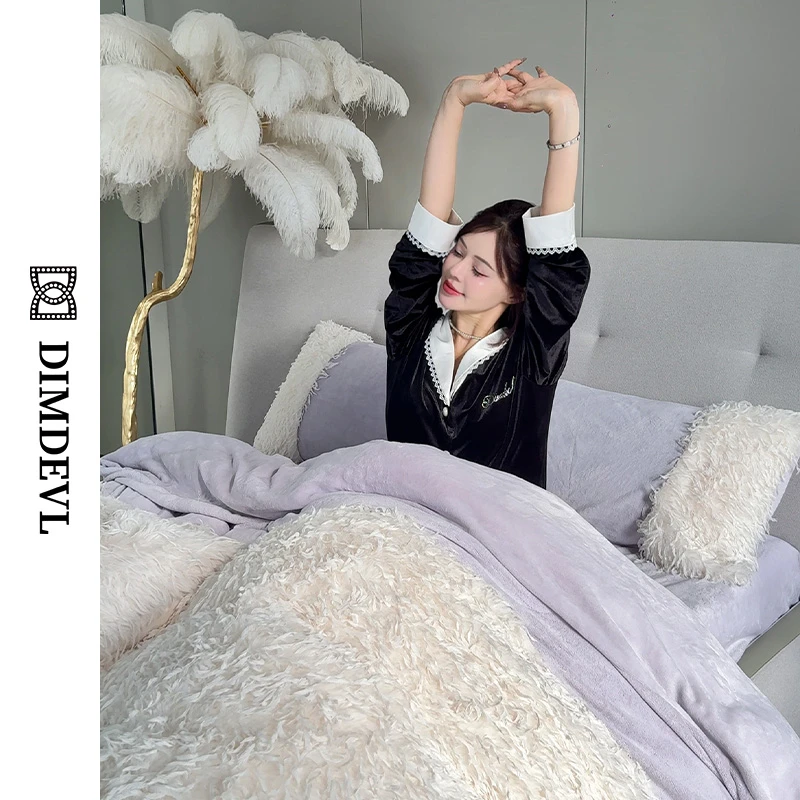 DIMDEVL/汀黛飞羽绒绒秋冬轻奢保暖亲肤抗静电仙女牛奶绒四件套