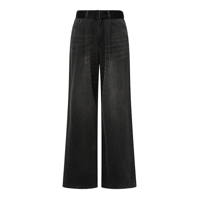 【商场同款新品】dzzit地素牛仔裤25夏黑色直筒裤女附腰带3J2R406