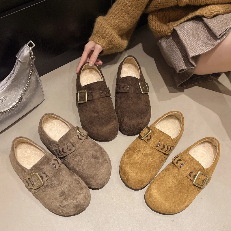 懒人内增高全包勃肯鞋女外穿2025秋冬新款一脚蹬厚底加绒乐福鞋