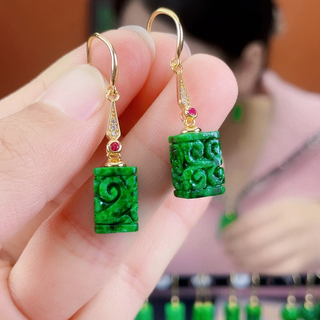 翡翠银S925镶嵌耳饰