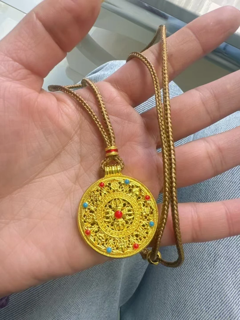 铜合金吊坠 铜合金吊坠项链金色手工铜合金吊坠八宝罗盘吊坠珠宝