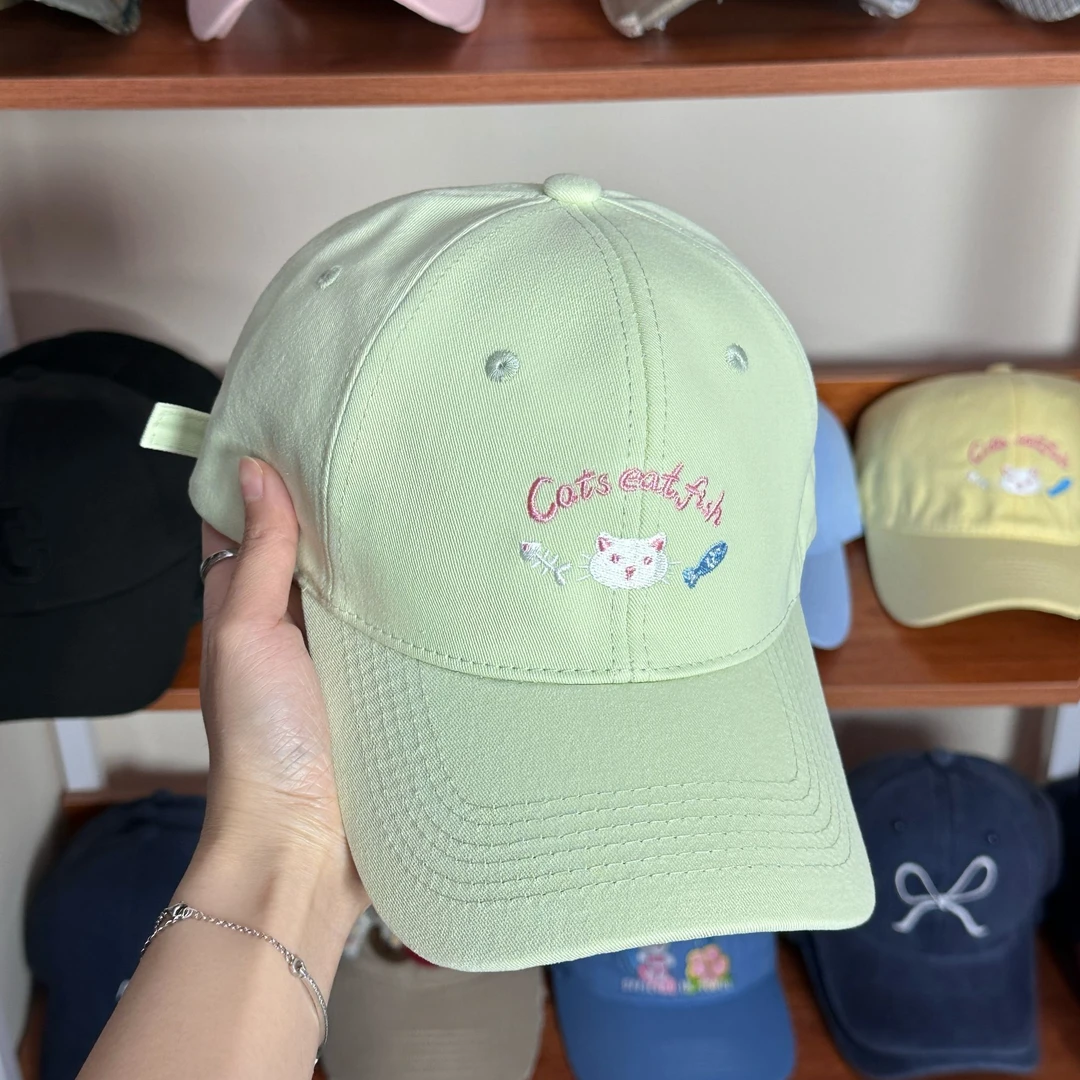 日系可爱小猫刺绣棒球帽女2025年春新款大头围帽子防晒遮阳帽女士